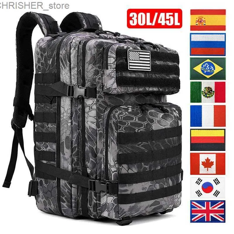 Outdoor Bags 30L/45L Camping Hunting Backpack Men Women Military Tactical Rucksack 3P Army Molle Assault Bag Waterproof Travel Hiking BagsL231222