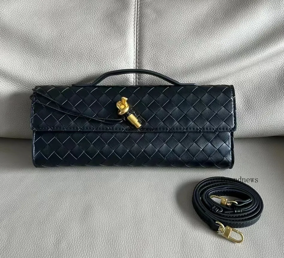 Real Leather Long Clutch Andiamo With Handle Intrecciato Craftsmanship Cow Leather Women Shoulder Bags Purses And Handbags Famous Brand Designer Evening Bag 2559