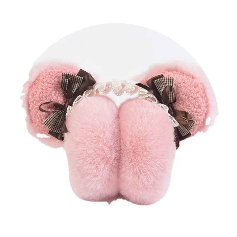 Oreillettes dame hiver mignonne femme de chambre en peluche ours sac à oreille chaud