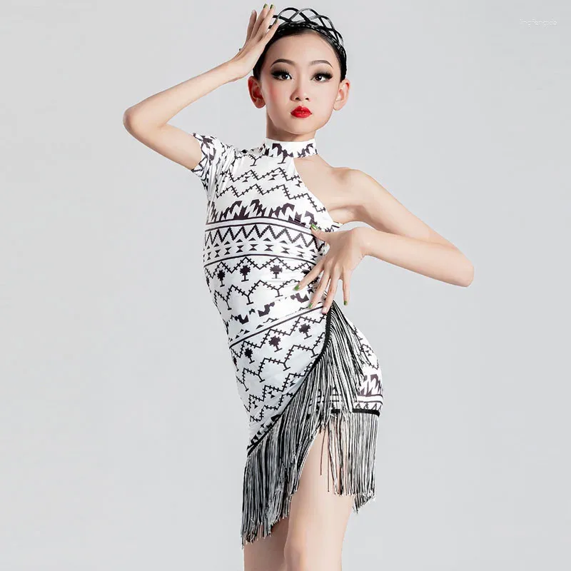 Wear 2023 Summer Children's Latin Dance Practice Suit Professional Girl's Black and White épissé Internet Red Piel Performance