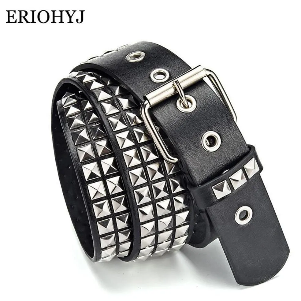 Ceintures Unisexe Fashion Belt Rivet for Women Mmen Punded Punk Rock With Pin Boucle femme noire CEinture Femme2535