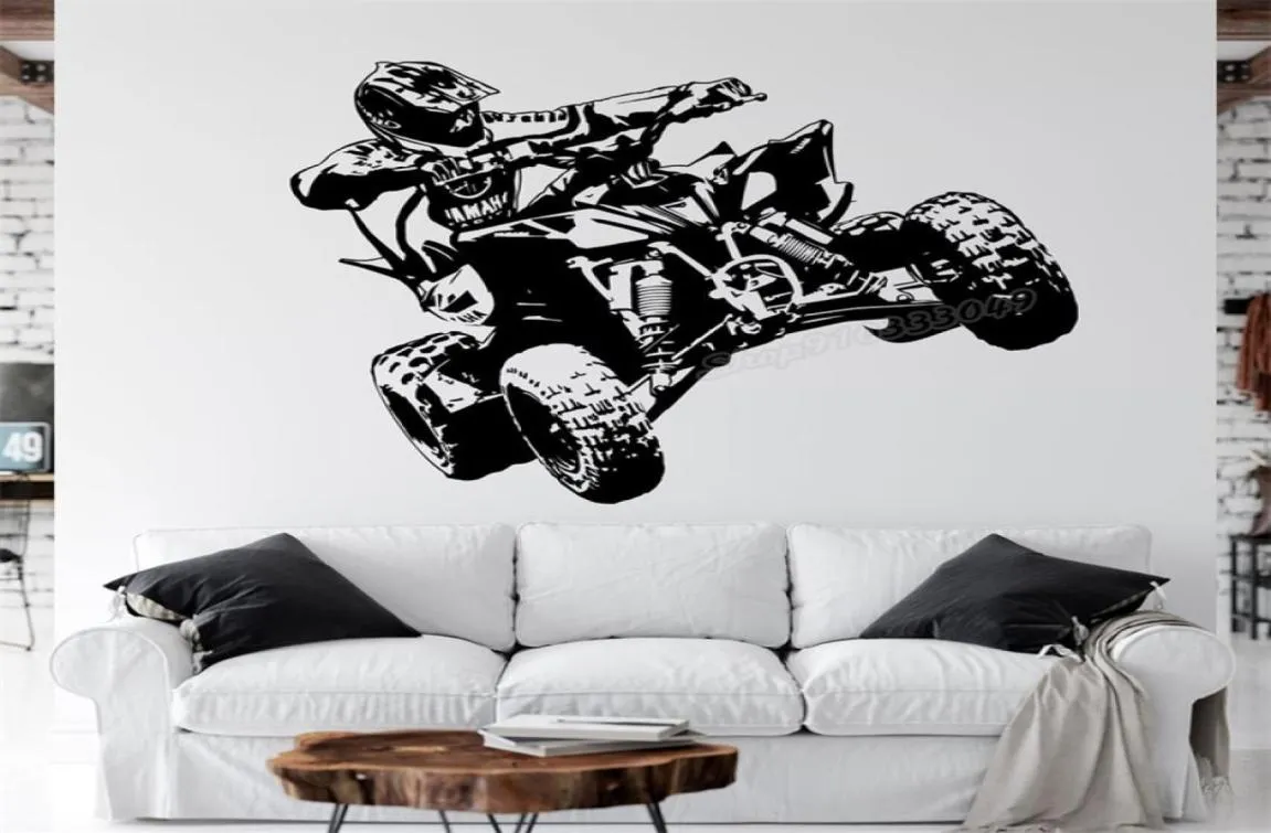 Виниловая наклейка четырехдвадциклер ATV Race Motor Fourweler Bike Racing Riging Stall Sticker For Boys Room Decor C479 2103102452645