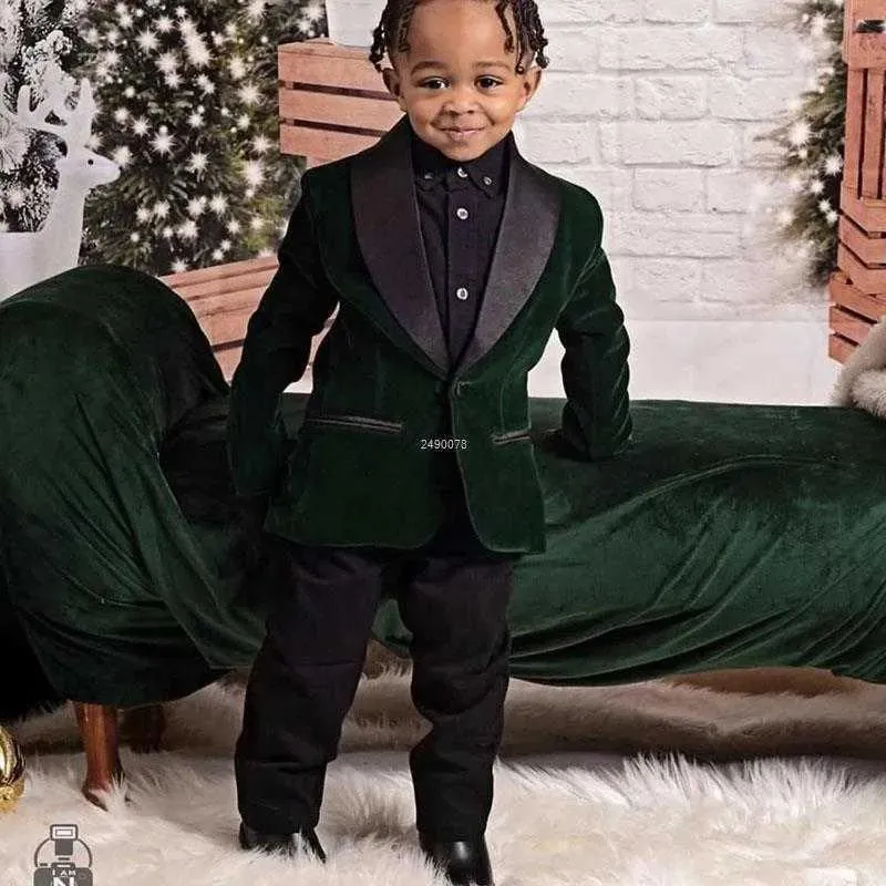 Suits Suits Kids 1 Year Birthday Dress Baby Boys Green Velvet Blazer Jacket Pants Photograph Suit Children Wedding Performance Party Wea