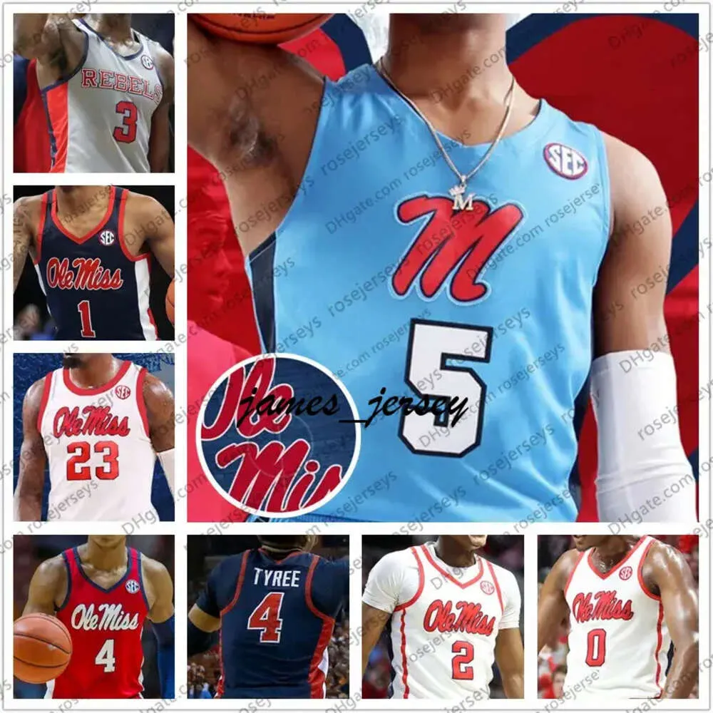 Jam Custom Ole Miss Rebels 2020 Basketball # 2 Devontae Shuler 4 Breein Tire 14 Dimencio Vaughn 21 Robert Allen 24 Daeshun Ruffin Jerseys 4xl