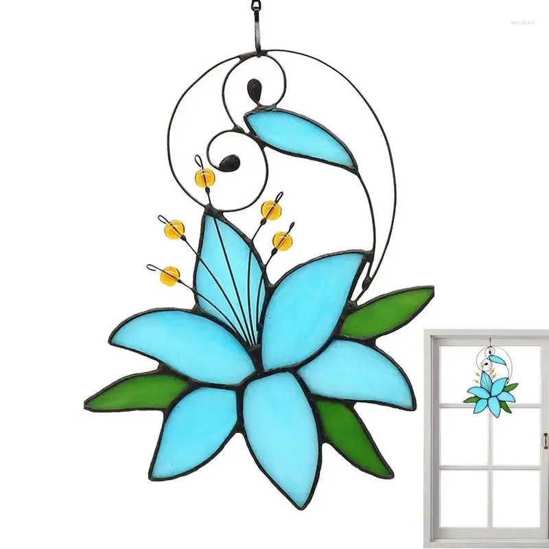 Decorações de jardim Janela pingente de pingente de pingente de pingente de pingente de acrílico, flor de floral pintada de floral