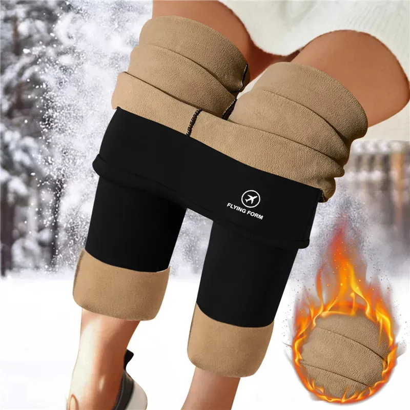 Vinterkvinnor förtjockar varma leggings tjocka sammetfleece byxor Hög midja Kvinnliga termiska leggins Kallmotstånd 231221