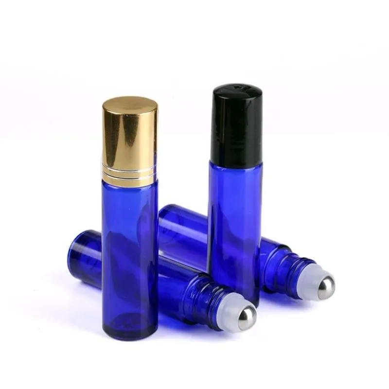 650pcs bouteilles à rouleaux d'huile essentielle en verre bleu cobalt 1 3oz avec boules de rouleaux en verre SS Perfumes Balms à lèvres roule sur les bouteilles 10 ml VKHJN