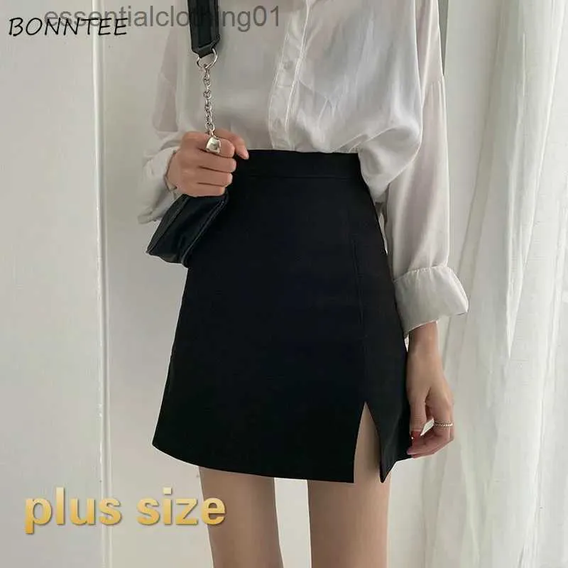 Saias Saias Mulheres divididas Elegantes Escritório Ladies Primavera Jer Faldas Casual Hot Sale A-Line Design preto confortável Ulzzang L231222