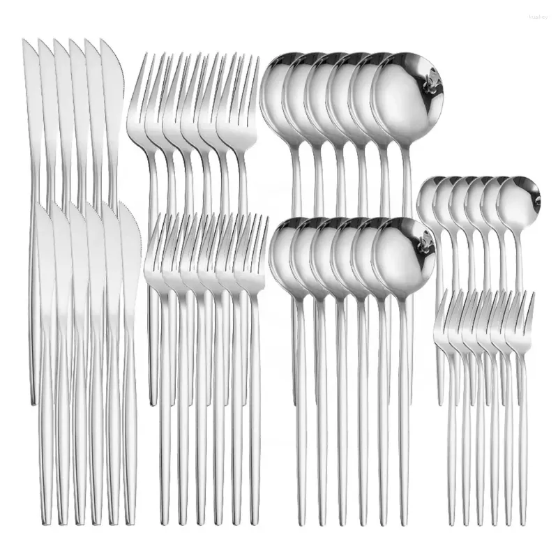 Geschirrsets Silber Edelstahl Besteck Set 48pcs Forks Messer Tee Löffel Küche Komplette Silberwaren Fläche Großhandel Großhandel