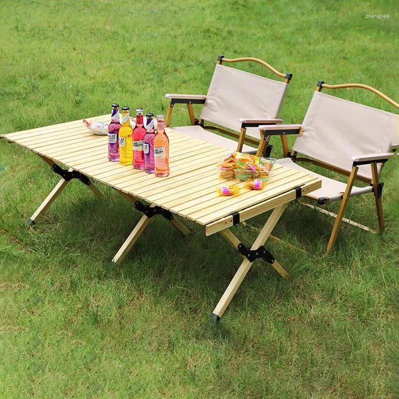 Camp Furniture Outdoor Portable Camping Picnic Equipment Solid Wood Folding Table Children Travel Beach Simple Egg Roll