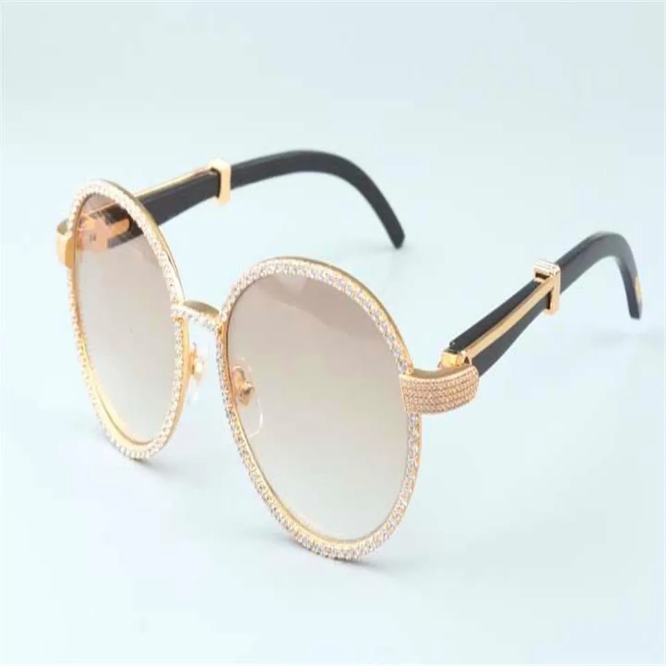 19 ans de nouveaux lunettes de soleil en diamant rond de luxe T19900692 Retro Fashion Golden Hats Natural Black Horns Mirror Legs Ornement258s