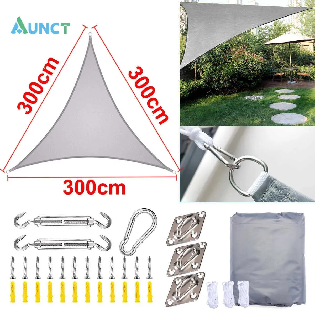 Shade Aunct 3x3x3m Triangle Gray 300D Auvents Outdoor Termone Shade Sail Oxford Tabill