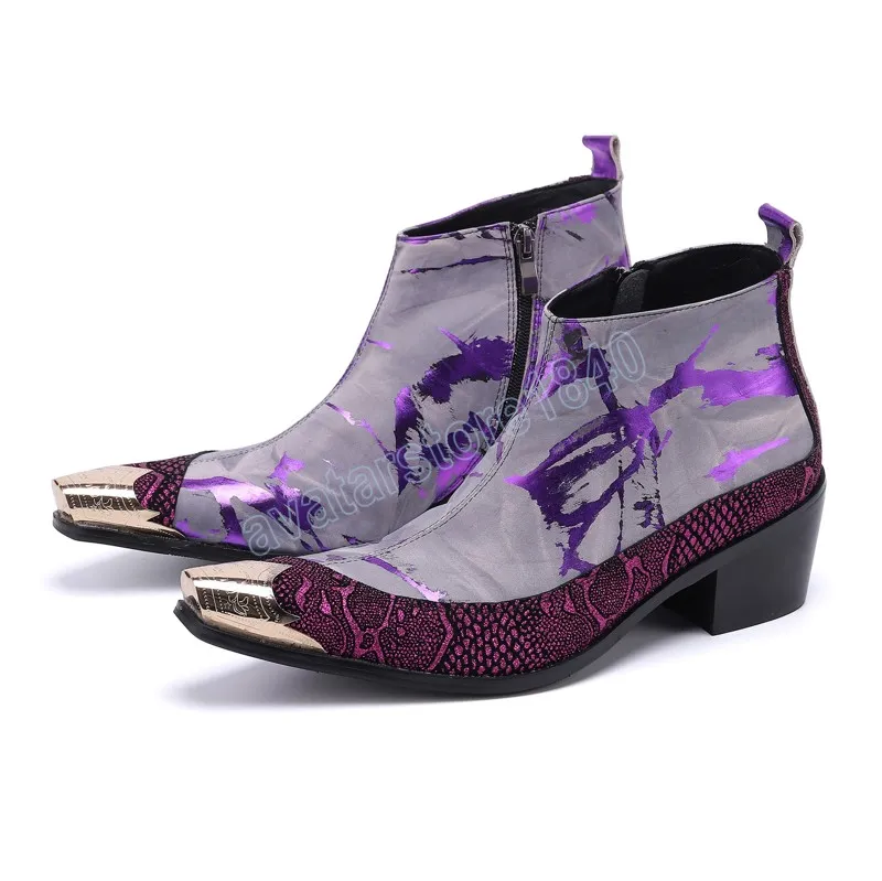 Purple Angle Boots для мужчин на высоких каблуках металлические заостренные рабочие безопасные ботинки улицы