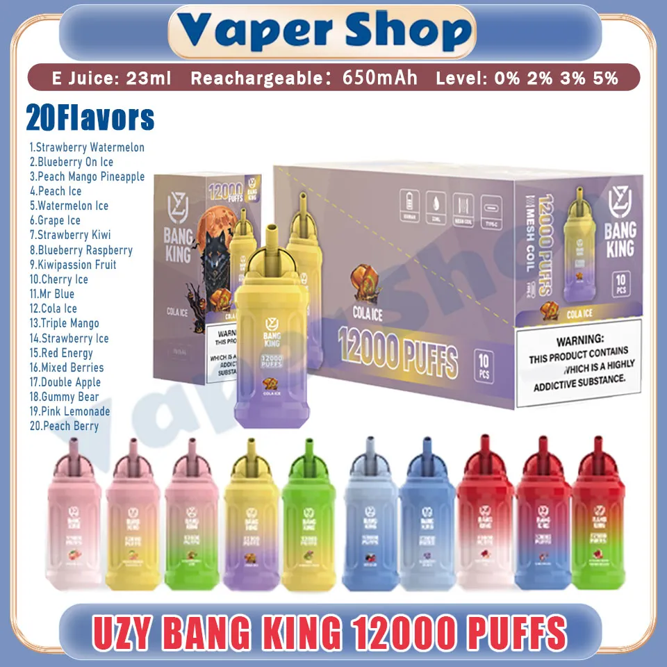 Authentic Uzy Bang King 12000 Puff E Cigarettes 23 ml Pod 0% 2% 3% 5% Nive