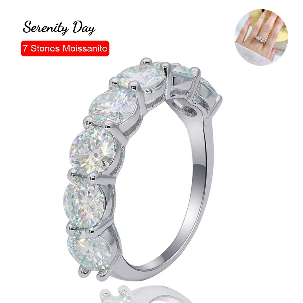 Serenity Day 5 mm 6.5 mm 7 piedras D Color Full Row Rings S925 Sterling Silver PT950 Light Luxury Luxury Simple Jewelry 231221