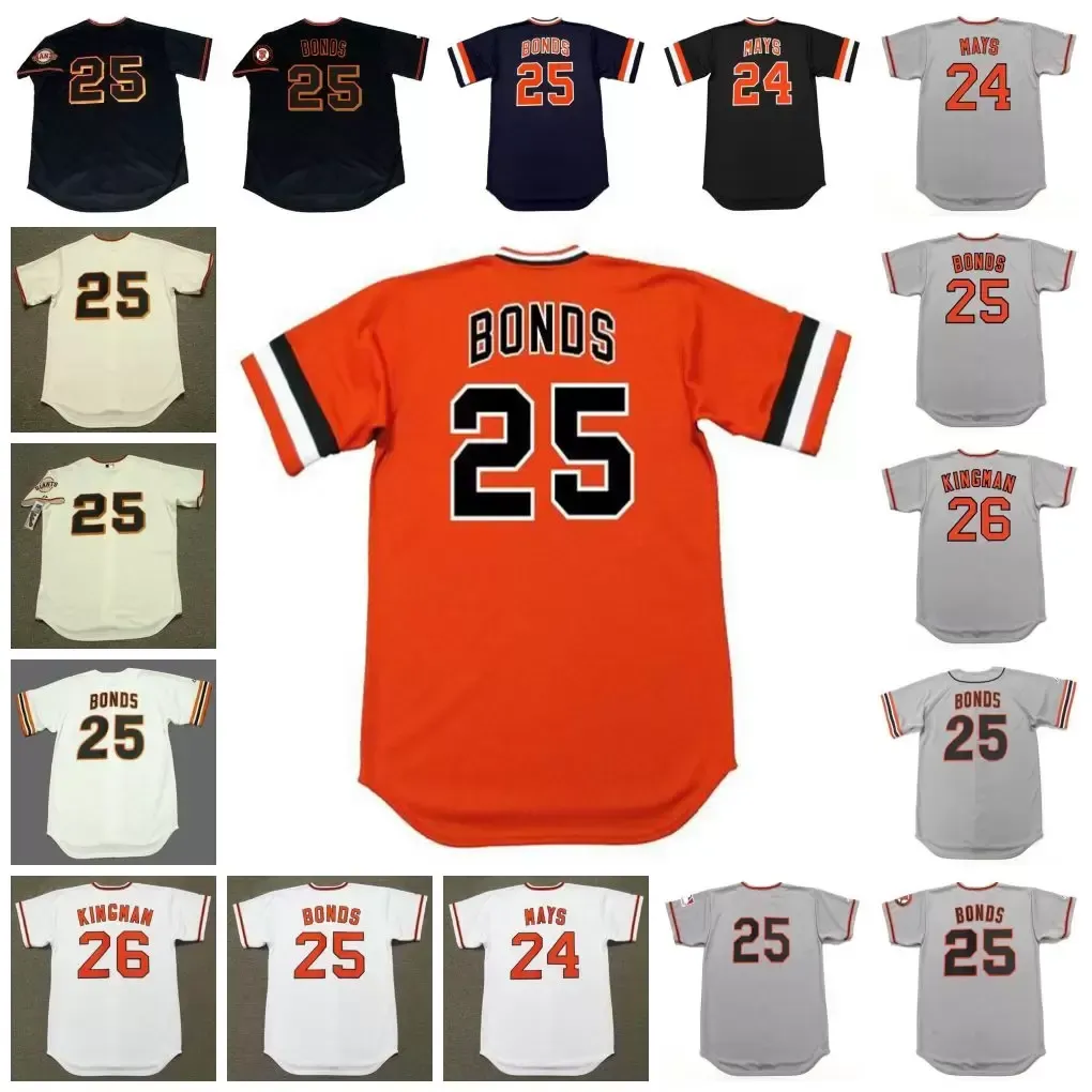 Maglie da baseball vintage di San Francisco Custom 24 Willie Mays degli anni '70 25 Bonds Bobby 1969 26 Dave Kingman 1973