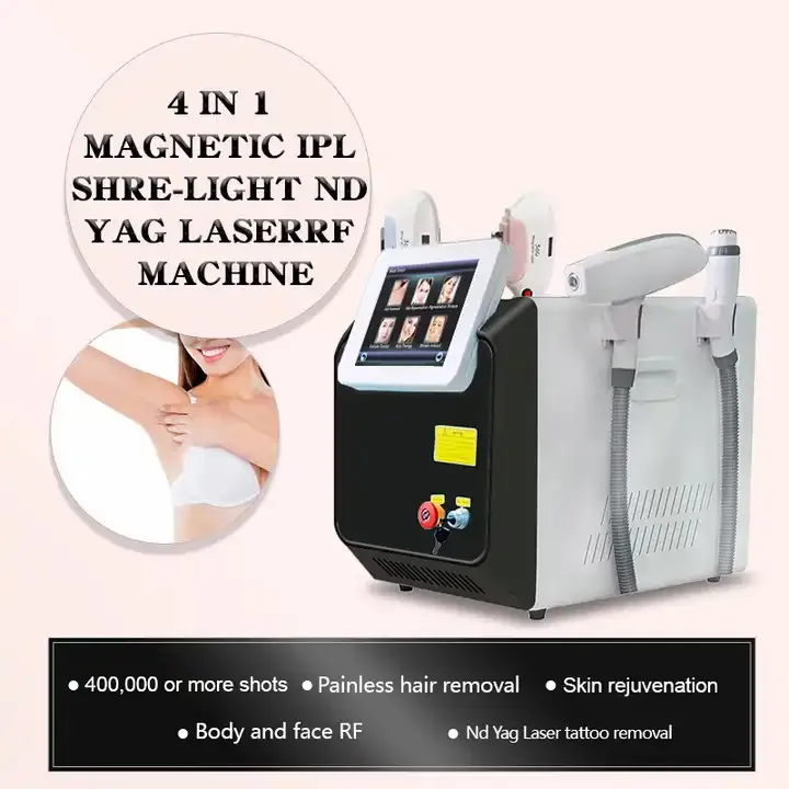 4 I 1 360Magneto-Optical Laser Hair Removal + elight Skin Rejuvenation + ND YAG Laser Tattoo Removal + RF Face Lift Slant Machine