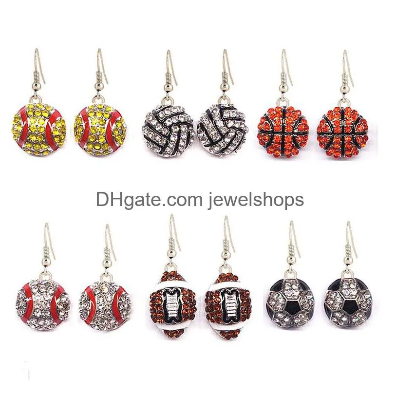 Dangle & Chandelier Luxury Sports Ball Dangle Earrings Crystal Diamond Softball Baseball Basketball Football Rugby Skates Drop For Wo Dhnqk