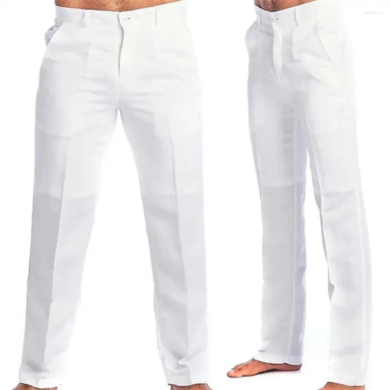 Pantalones para hombres hombres lino de algodón elegante color sólido ajustado