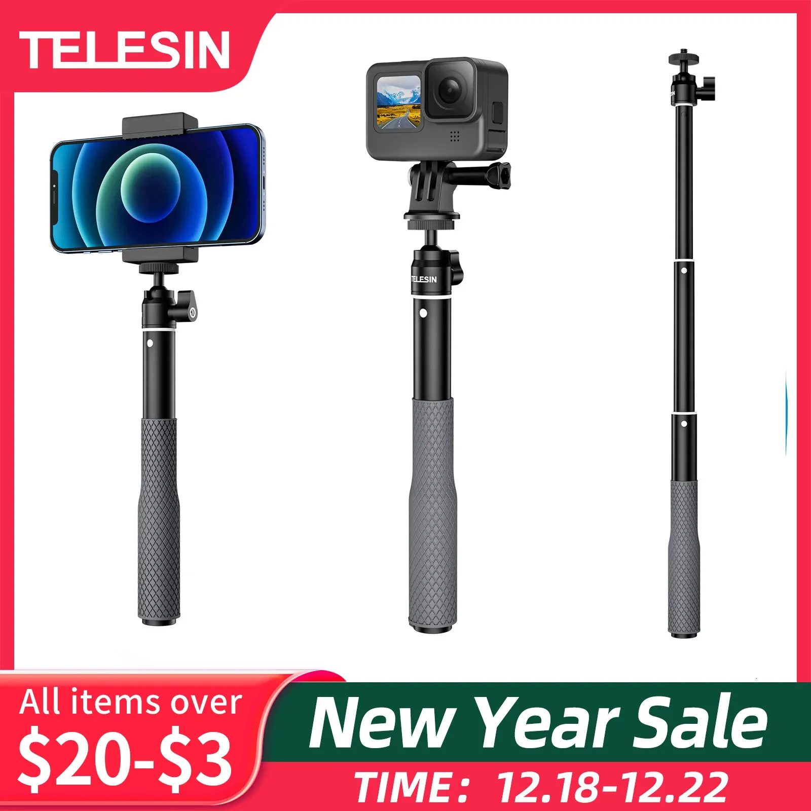 Telesin 방수 Divng Selfie Stick Floaty Monopod 360 ° 회전 볼 헤드 셀카 스틱 Gopro DJI Osmo Action Insta360 231221