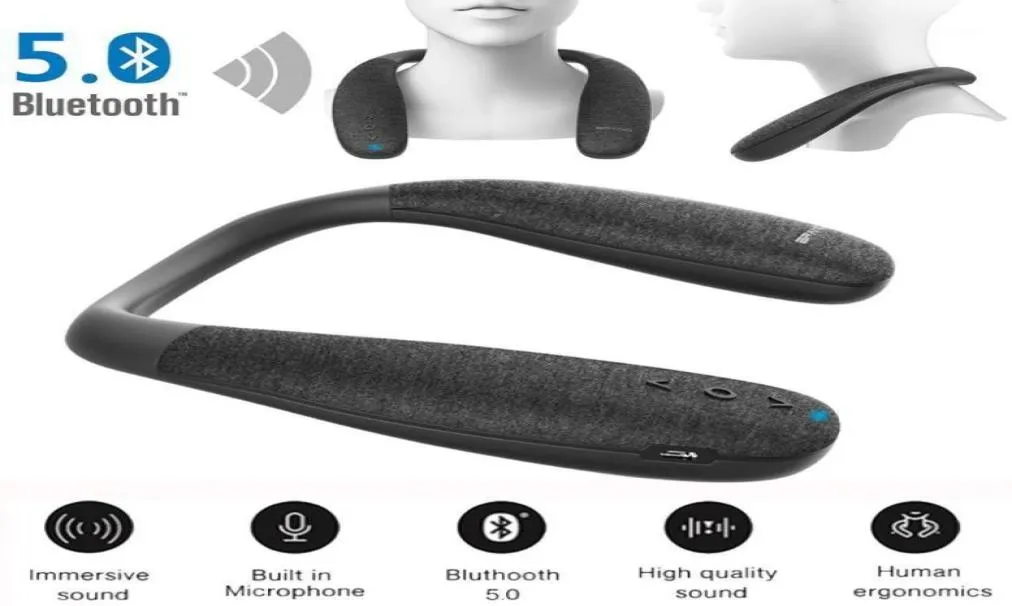 Neckband Bluetooth 50 högtalare Trådlös bärbar nackhögtalare True 3D Stereo Sound Portable Bass Buildin MIC med Microphone19251723
