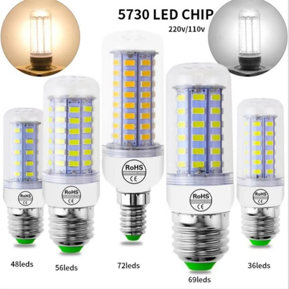 LED lamba 10pc Lot LED Işık 220V LED ampul 48 56 69leds mısır ışığı SMD 5730 lamba ev dekorasyon için titreşim ışık yok