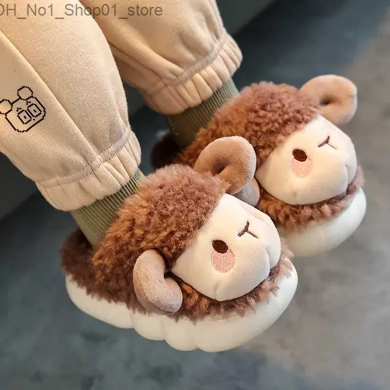 First Walkers Winter Kids Cartoon Slippers Enfant Fille Fleece Warm Non-slip Girl Boy Home Indoor Sandals Baby Cotton Soft Children Shoes Q231222