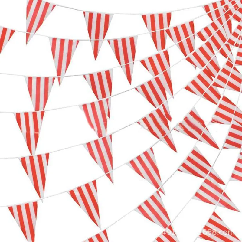 Party Decoration 10/30M Red White Striped Pennant Flag Banner Circus Carnival Theme Wall Hanging Triangle Garland Home Decor