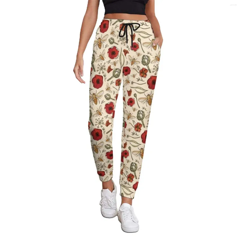 Pantaloni da donna bumble api jogger womens stampare fiori rossi pantaloni della tuta autunno pantaloni casual personalizzati di grandi dimensioni