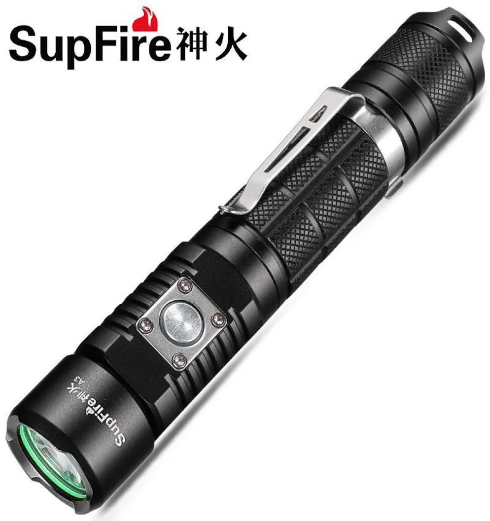 SUPFIRE A3 LED Tactical Flashlight USB Перезаряжаемый 1100 Lumen Ultra Bright Long Runtime Clip Lanyard и 2000 MAH перезаряжаемый 5888634