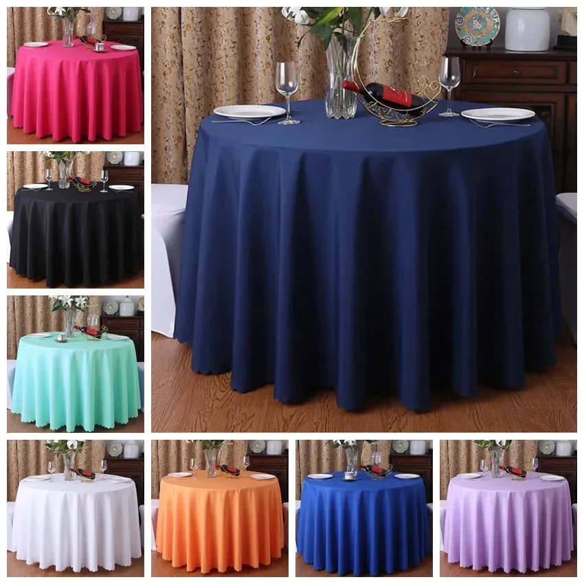 Décoration de mariage Couvrette ronde Couverture polyester lin couleur solide el banquet anniversaire fête en gros mode durable 231221