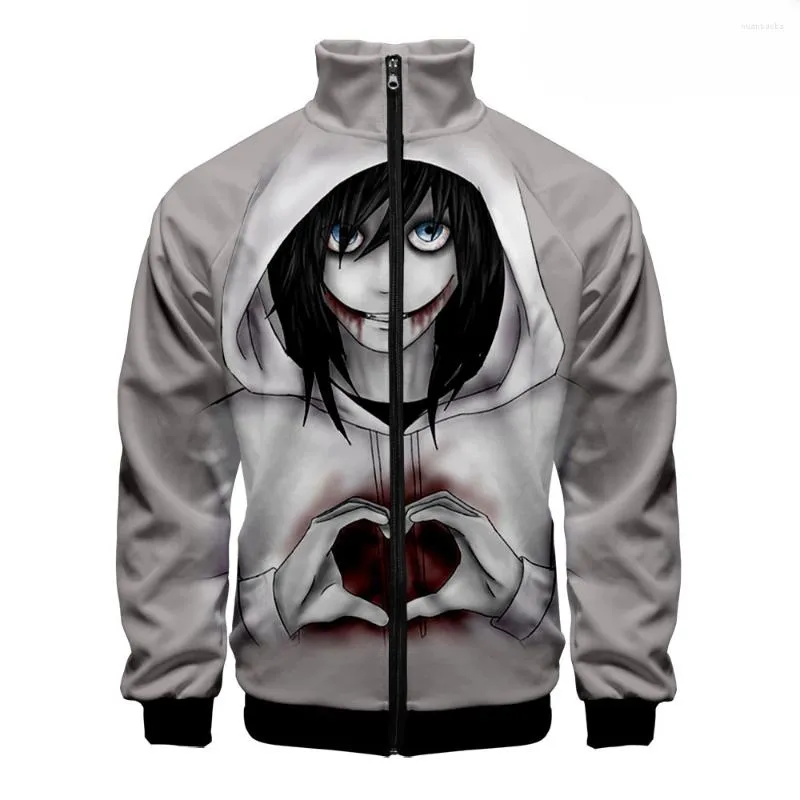 Erkek Hoodies Jeff Killer 3D Beyzbol Ceket Erkekler Bombacı Harajuku Hip Hop Hoodie Stant Yaka Zipper Sweatshirt Günlük Spor Giyim