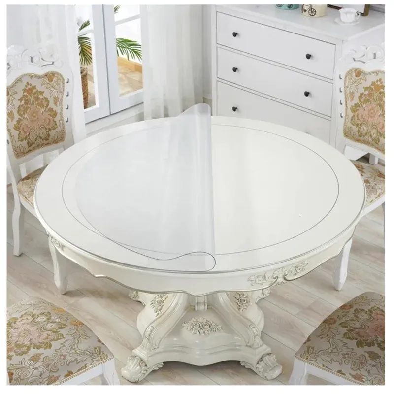 Round Tablecloth Transparent Soft PVC Waterproof Oilprpoof Living Room Dining Tables Kitchen Desk Protector Home Decor 1.0mm 11 231221