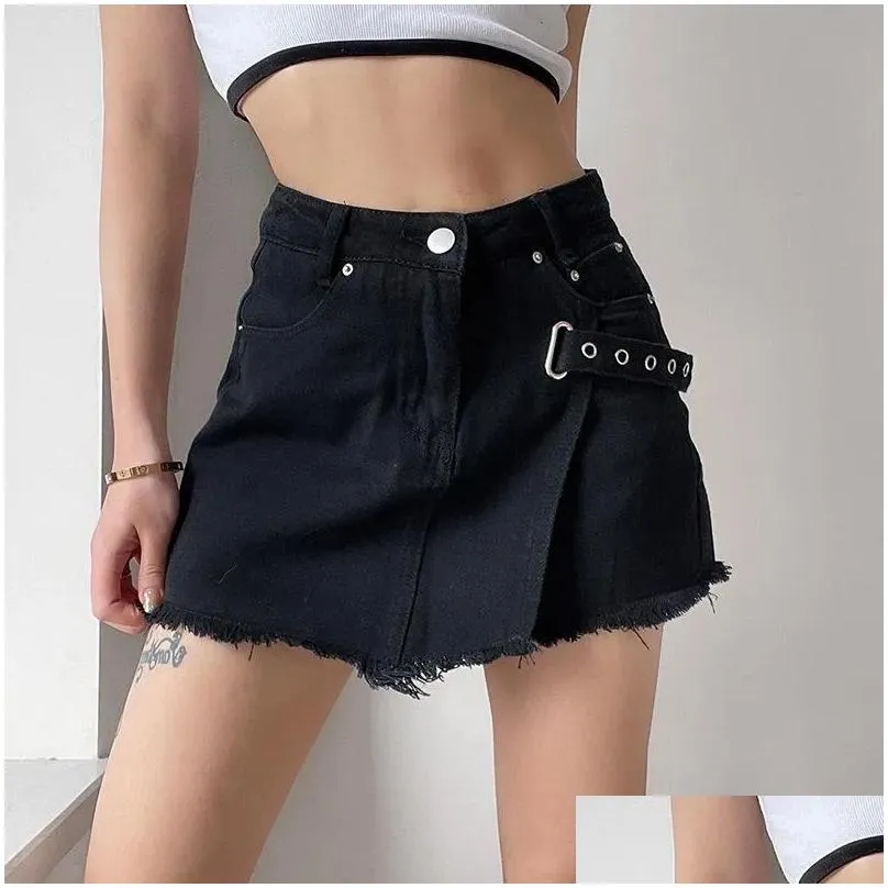 Gonne nere bandage goth bandage mini shorts denim gonna vintage y2k jeans margini gotico punk lolita kawaii in vita alta donna drop drop dhsiw