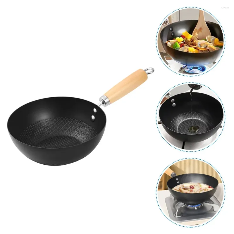 Pans Wok Stir-fry Pan Home Griddle Household Cooking Pot Small Wooden Everyday Iron Non Stick Utensils