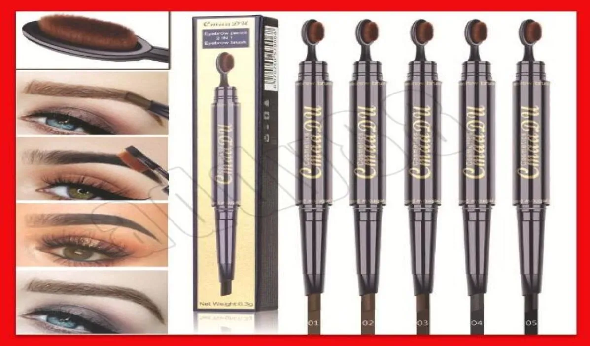 CMAADU Eye Make -up Augenbrauenbleistift Zahnbürste Kopfdesign Pinsel 2 in 1 Augenbrauen Bleistift Augenbrauenbürste langlastend wasserdicht 5 Colo8523419