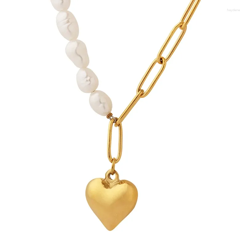 Подвесные ожерелья Женщины Любовь Цепное Жемчужное ожерелье Титановое стальное золото с золотой.