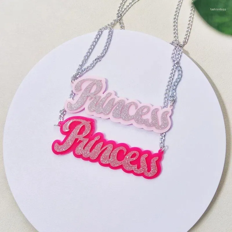 Colliers pendants Kuguys Glitter Letter Collier de déclaration de princesse pour femmes acryliques rose accessoires mignons bijoux de mode