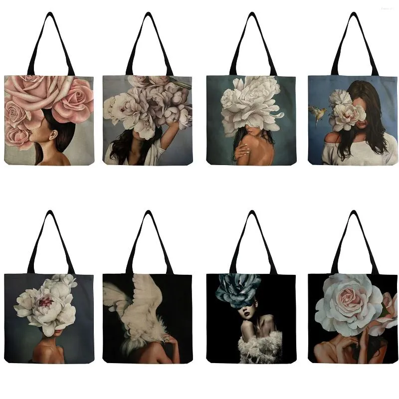 Evening Bags Shopping Bag Floral Feminine Art Print Travel Women's Shoulder Ladies Handbag Portable Outdoor Foldable School Teacher Gift