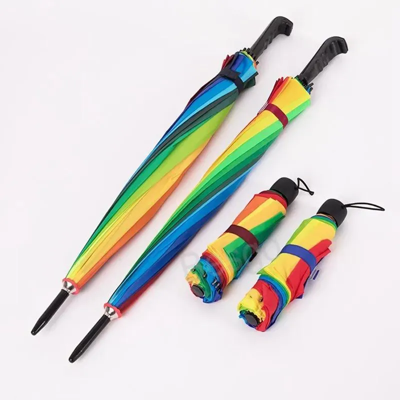 Rainbow Automatic Long Straight Handle Paraply 16k Strong Windproect Sunny Paraplyer 8k Unisex Thicken Fimbria BH6833 TYJ