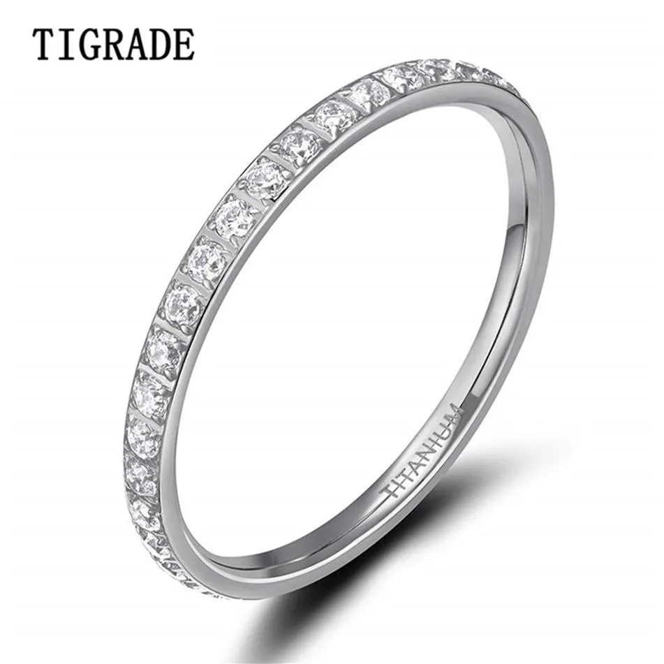 Tigrade 2mm Frauen Ring Kubik Zirkonia Anniversary Hochzeitsverlobungsband Größe 4 bis 13 Beutel Posen Femme 2107012761