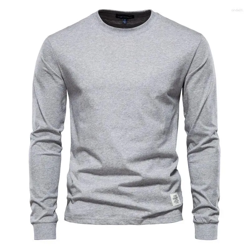 Men's T Shirts Long Sleeve T-shirts Spring Cotton Workwear Tee Tops Solid Color Pullovers Male