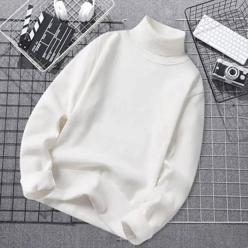 Men's Sweaters Men Knitted Sweater Turtleneck With Fleece Lining Slim Fit Solid Color Thickened For Autumn