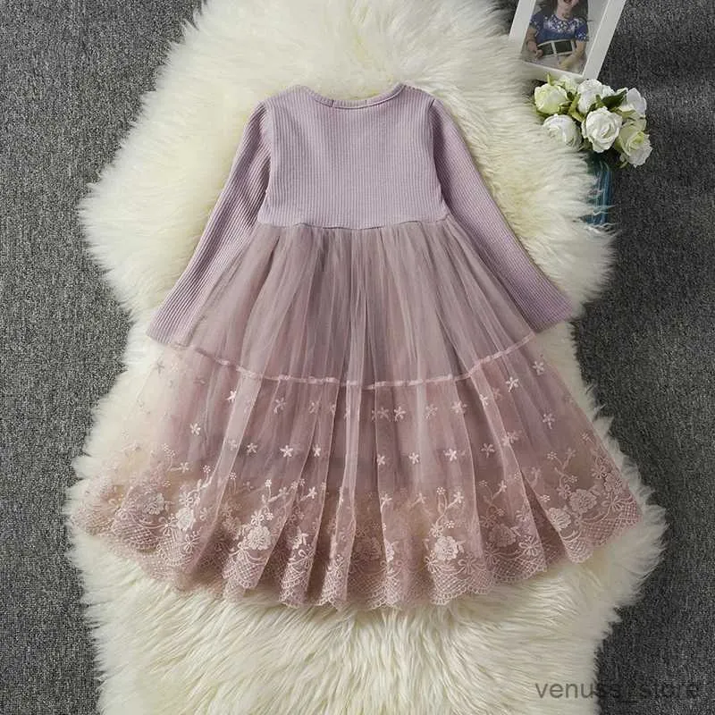 Robes de fille Flower Girls Robes de princesse en dentelle Enfants Automne Vêtements d'hiver 3 6 ans