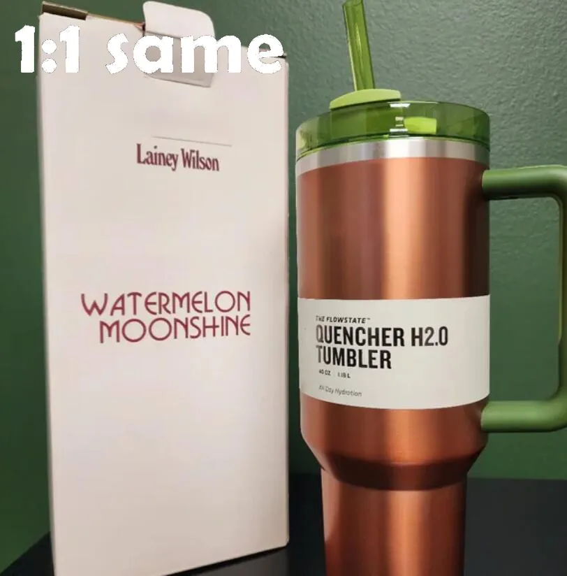 Watermelon Moonshine H2.0 40oz rostfritt stål tumlar koppar med silikonhandtag lock halmrese bilmuggar fortsätter att dricka kallt vattenflaskor 1: 1 gör oss lager u1222