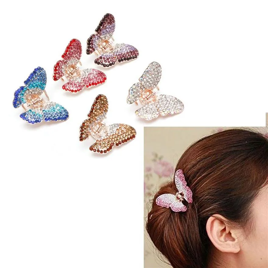 Elegant Women Girl Butterfly Claw Crystal barrettes Rhinestone Hair Clip Clamp Hairpin Jaw274b