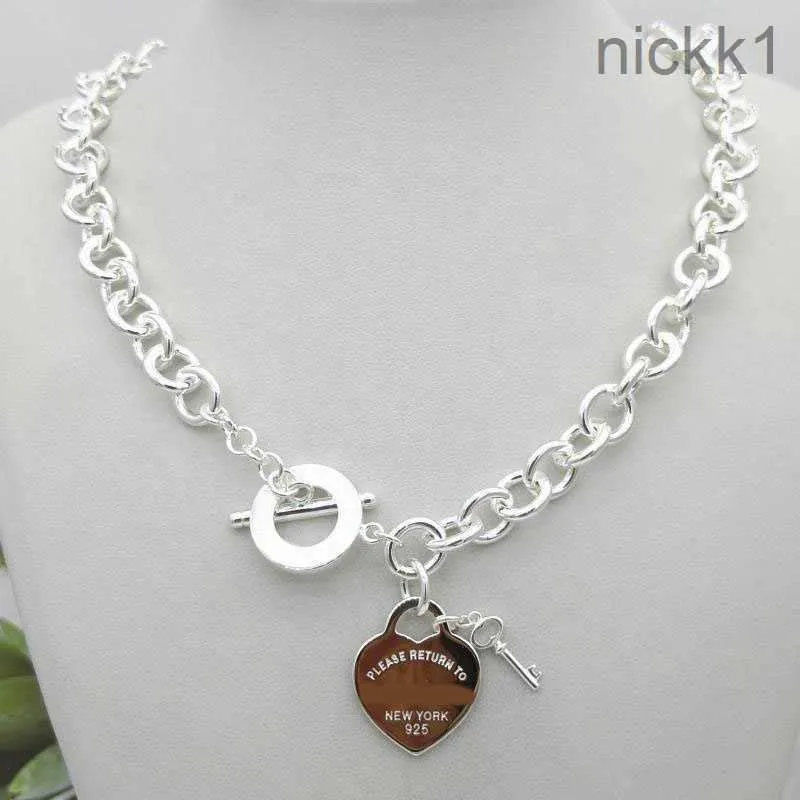 Klassisk design Women's Silver TF Style Necklace Pendant Chain S925 Sterling Silver Key Heart Love Egg Brand Charm NEC H4WW H4WW