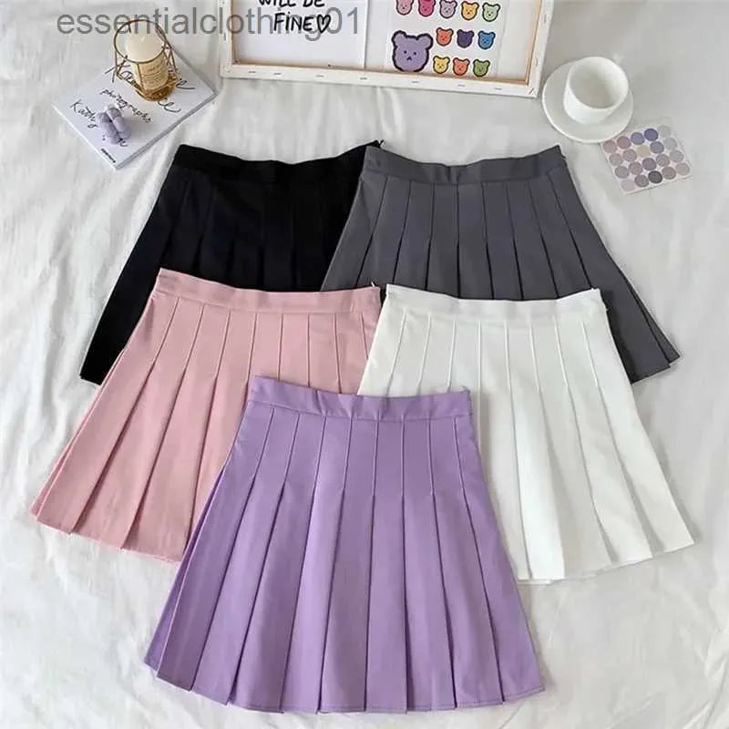 Jupes 2021 Nouvelle jupe noire Fe Summer High Taist Gothic Anti-Glare A-Line Pleeted Jupe Short Jupe Purple Ins Tide Ulzzang Jupe L231222