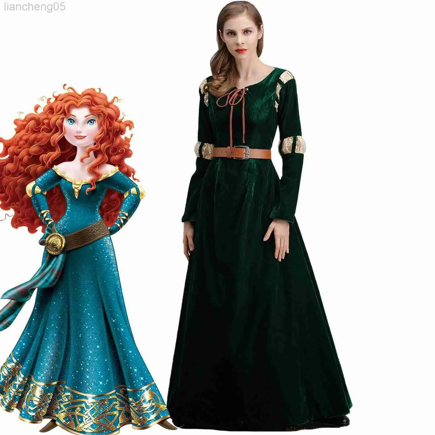 Durumlar Özel Durumlar Merida Prenses Yetişkin için Gelin S M L XL Fantezi Cesur Merida Elbise Kızlar Cosplay Karnaval Giyim Dinek Cadılar Bayramı