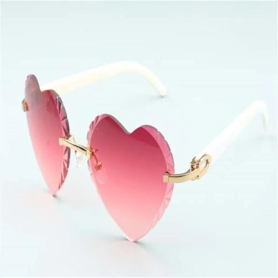 Прямой S высококачественные солнцезащитные очки с режущими линзами в форме сердца 8300687 Натуральные белые баффало-роговые храмы Размер 58-18-140 мм289D
